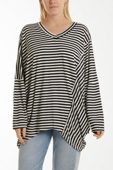 Batwing Asymmetric Hem Striped Top For Women  - Dropwear